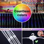 HXWEIYE 300LED Fairy Curtain Lights, 9.8x9.8Ft USB Plug-in 8 Modes Christmas String Hanging Lights with Remote for Bedroom Backdrop Wedding Party Indoor Wall Decor, RGB Color Changing, Standard