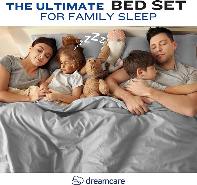 DREAMCARE Full Size Sheets - Cooling Bed Sheets - 4pcs Set - up to 15" Deep Pocket Full Sheet Set - Sheets Full Size Bed - Soft & Long Lasting 100% Fine Brushed Polyester with Side Pocket - LightGray
