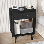 GYIIYUO Nightstands Set of 2 with Fabric Storage Drawer and Open Wood Shelf, Side Table with Storage for Bedroom, Night Stand with Drawer for Bedroom, Bedside Tables - Black 24" H