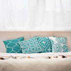 Ambesonne Vintage Throw Pillow Cushion Case Pack of 4, Monochrome Design Grid Trellis Quatrefoil Mesh and Dahlia Flowers Modern Print, Modern Accent Double-Sided Digital Printing, 24", Teal and White