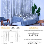 Ollny Curtain Lights 6.6x6.6ft, 200 LED White Christmas Lights with Remote 8 Modes Dimmable Timer, USB Power String Light for Bedroom Backdrop Indoor Window Wedding Decorations