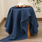 PHF 100% Cotton Waffle Weave Throw Blanket, Soft Lightweight Breathable Cozy Throws for Couch Bed Sofa, Luxury Aesthetic Woven Blanket for Home Decor & Office, 50"x60", Blue Sapphire