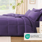 Love's cabin Queen Comforter Set Dark Purple, 7 Pieces Queen Bed in a Bag, All Season Bedding Sets with 1 Comforter, 1 Flat Sheet, 1 Fitted Sheet, 2 Pillowcase and 2 Pillow Sham