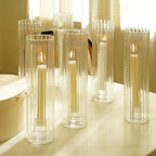 Hurricane Candle Holder Thickened Ribbed Cylinder Covers Taper Candle Sticks Holder Glass Tall Candlesticks Holders Centerpiece for Wedding Dining Table, 10 Pcs
