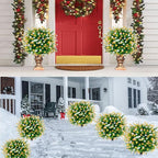 2 Pack 23'' Artificial Xmas Tree,Fake Boxwood Topiary Ball Trees with Spike Outdoor Christmas Decoration,Faux Shrubs Evergreen Blooming Plants Bushes for Urn Filler Porch Potted Entrance Driveway