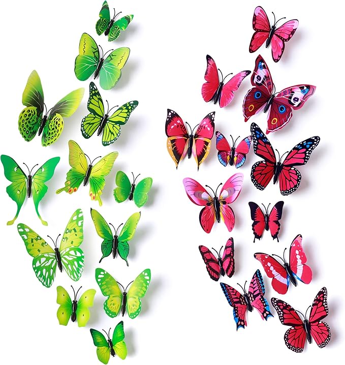 24pcs 3D Vivid Special Man-Made Lively Butterfly Art DIY Decor Wall Stickers Decals Nursery Decoration, Bathroom Décor, Office Décor, 3D Wall Art, 3D Crafts for Wall Art Kids Room Bedroom