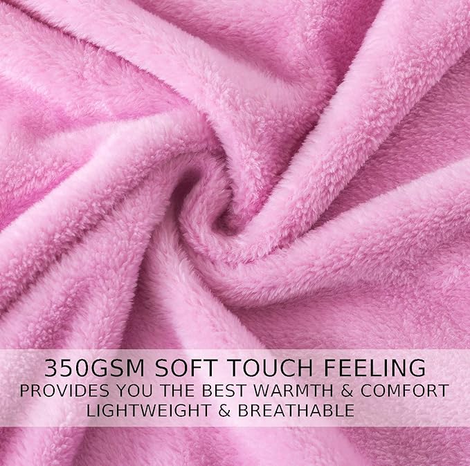 Flannel Fleece Queen Size Summer Blanket All Season 350GSM Lightweight Throw for The Bed Extra Soft Brush Fabric Winter Warm Sofa Blanket 90" x 90"(Pink Queen)