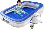 EnerPlex Kids Inflatable Travel Bed with High Speed Pump, Portable Blow up Toddler Air Mattress with Sides – Built-in Safety Bumper - Blue