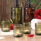 15Pcs Glass Votive Candle Holders, Green Tea Light Candle Holder Vintage Tealight Candle Holder Bulk for Wedding Christmas Party Table Decor (Green)