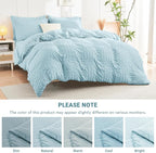 HYMOKEGE Lake Blue Full Size Comforter Sets Seersucker 7 Pieces, All Season Luxury Bed in a Bag for Bedroom, Bedding Set with Comforters, Sheets, Pillowcases & Shams