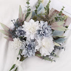 Fake Artificial Flowers Bouquet for Decoration, Silk Floral Arrangements Faux Flowers Plant Wedding Bride Bouquets Tables Centerpieces for Rustic Home Decor Indoor Vase Floral Table Decor (Blue White)