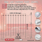 HXWEIYE 300LED Fairy Curtain Lights, 9.8x9.8Ft USB Plug-in 8 Modes Christmas String Hanging Lights with Remote for Bedroom Backdrop Wedding Party Indoor Wall Decor, Red, Standard