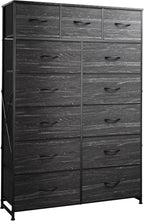 WLIVE Storage Organizer Unit with 13 Fabric Bins, Storage Drawers Organizer with Steel Frame, Tall Storage Tower Organizaton for Living Room, Hallway, Office, Charcoal Black Wood Grain Print
