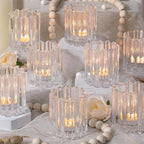 Glass Clear Votive Candle Holder, Ribbed Votive Candle Holders Set of 12, Tealight Candle Holder for Wedding Centerpieces Dinner Party Table Decor