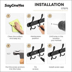 Coat Rack Wall Mount with 5 Tri Hooks, Stainless Steel 16 Inch – Black Matte Finish, Heavy Duty Wall Mounted Hook Rack for Coats, Hats, Towels, Scarfs, Robes, Bags, Entryway & Bathroom