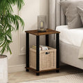 Furinno Simplistic Night Stand, 2-Tier Small Nightstand with Open Shelf, Toolless Assembly Bedside Table, End Table, Side Table, for Bedroom, Living Room, Amber Pine