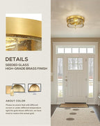 FEMILA 12" Ceiling Light Fixture, 2-Light Flush Mount Light for Bedroom Kitchen Dining Room Hallway Entryway, Brass Gold Finish with Seeded Glass, 4FTJ22-F BG
