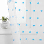 MYSKY HOME Light Blue Pom Pom Sheer Curtains for Girls Bedroom - 45 Inch, Light Filtering, Nursery, Kids Room, Rod Pocket, Cafe Style, Small Window Panels, 52 x 54 in, Set of 2