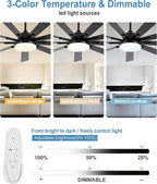 72 Inch Ceiling Fans with Lights,Large Modern Ceiling fan with Remote and 9 Wooden Blades,Dimmable,6 Speeds,Noiseless Reversible Indoor&Outdoor Fan for Bedroom,Patio,Living Room