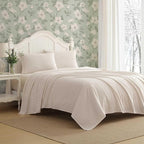 Laura Ashley - Flannel Sheets Queen Size, Anti-Pilling & Wrinkle Resistant Cotton, Soft for All-Season Comfort - Bed Sheets with Matching Pillowcases & Fitted Sheet (Oxfordshire Stripe Beige)