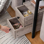 HOOBRO End Table, Narrow Chairside Table with Drawer and Open Storage Shelf, Nightstand for Small Spaces, Stable and Sturdy Construction, Wooden Look Accent Furniture, Greige and Black BG548BZ01G2