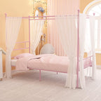 Weehom Twin Canopy Bed Frame with Headboard and Footboard, 4 Posters Metal Bed Frame, No Box Spring Needed, Mattress Foundation Platform Bed for Kids and Adults, Pink