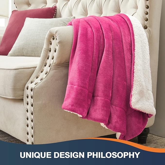 Walensee Sherpa Fleece Blanket (Throw Size 50”x60” Hot Pink) Plush Throw Fuzzy Super Soft Reversible Microfiber Flannel Blankets for Couch, Bed, Sofa Ultra Luxurious Warm and Cozy for All Seasons