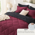 Bedsure Queen Comforter Set - 7 Pieces Reversible Burgundy and Black Bedding, Queen Size Bed Set for All Seasons, Bed in a Bag with Down Alternative Comforter, Sheets, Pillowcases & Shams