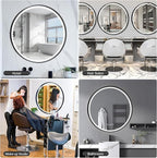 24 Inch Round Bathroom Mirror with Lights, Black Metal Framed Frontlit Circle Mirrors for Wall, Led Light Mirror with Anti-Fog, Memory Function, 3 Color Temperature, Dimmable Makeup Mirror