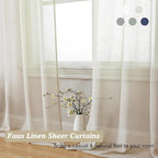 Aiyufeng Kirei Natural Extra Long Linen Sheer Curtains 96 inches Long, Light Filtering Semi Sheers Curtains/Farmhouse Window Treatments Panels/Drapes, Privacy Assured, 2 Panels