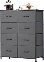 OLIXIS Dresser for Bedroom, 8 Storage Drawers, Tall Large Fabric Storage Tower Organizer, Chest of Drawers with Metal Frame Wooden Top for Nursery, Closet, Living Room, Entryway, Classic Grey