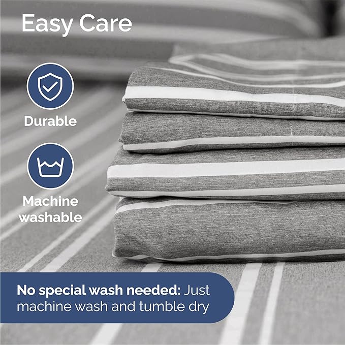 Queen 6 Piece Sheet Set - Comfy Breathable & Cooling - Soft Hotel Luxury Bedding Set with 8-16 Inch Deep Pockets - 1 Flat & 1 Fitted Sheet & 4 Pillowcases - Wrinkle Free & Easy Care - Grey Stripes 3