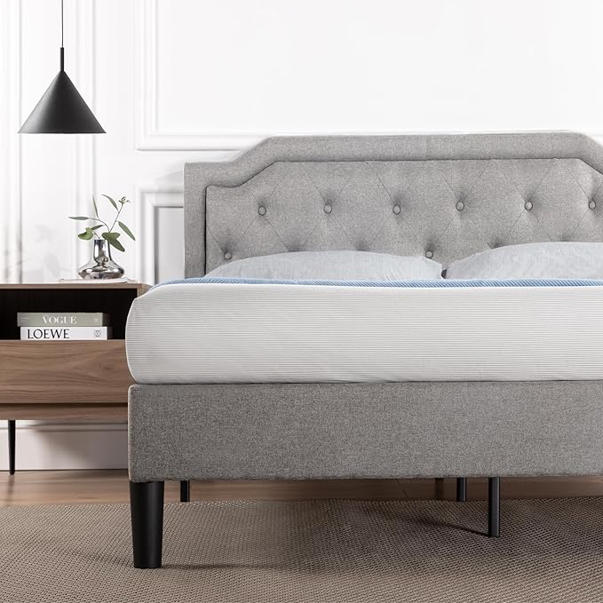 Zinus Kellen Upholstered Scalloped Platform Bed Frame, Mattress Foundation, Wood Slat Support, No Box Spring Needed, Eco Friendly WonderBox (TM), Easy Assembly, Dark Grey, King