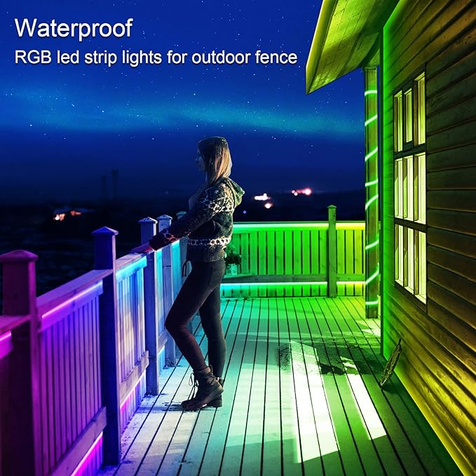 LETIANPAI 500ft Outdoor LED Strip Lights Waterproof,IP68 Outside Led Light Strips Waterproof with App and Remote,Music Sync RGB Exterior Led Rope Lights with Self Adhesive Back for Roof,Deck,Balcony