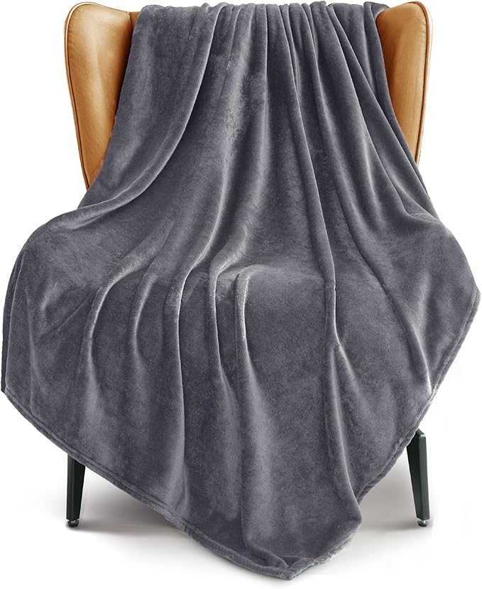 Exclusivo Mezcla Fleece Throw Blanket for Couch, Sofa, 300GSM Super Soft and Warm Blankets, Dark Grey Throw All Season Use, Cozy, Plush, Lightweight, 50x60 Inches
