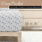 Linen Market 4 Piece King Sheet Set - Breathable, Double-Brushed Patterned Cooling Sheets – Oeko-TEX Certified Ultra Soft & Wrinkle-Free 16" Deep-Pocket King Sheets - Easy Care Blossoms Light Blue