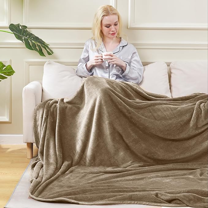 HOZY Soft Twin Size Blanket for All Season Lightweight Thermal Fleece Summer Autumn Fall Winter Spring Blankets for Twin/Twin XL Extra Long Bed Couch Sofa,66x90 Inches,Taupe