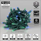 Wintergreen Lighting 70 LED Green and Blue Christmas Lights, 24 ft Indoor/Outdoor Wide Angle Mini String on Green Wire, Commercial Grade, 5mm