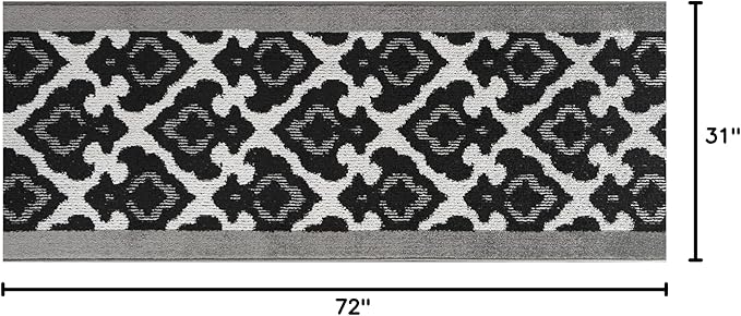 Custom Length Cut to Size Fleur de Lis Inspired Carpet Runner Rug for Hallways, Non Slip Rubber Backed, 31 inch Wide X Customized Length, Royal Grey, 31 inch X 6 feet