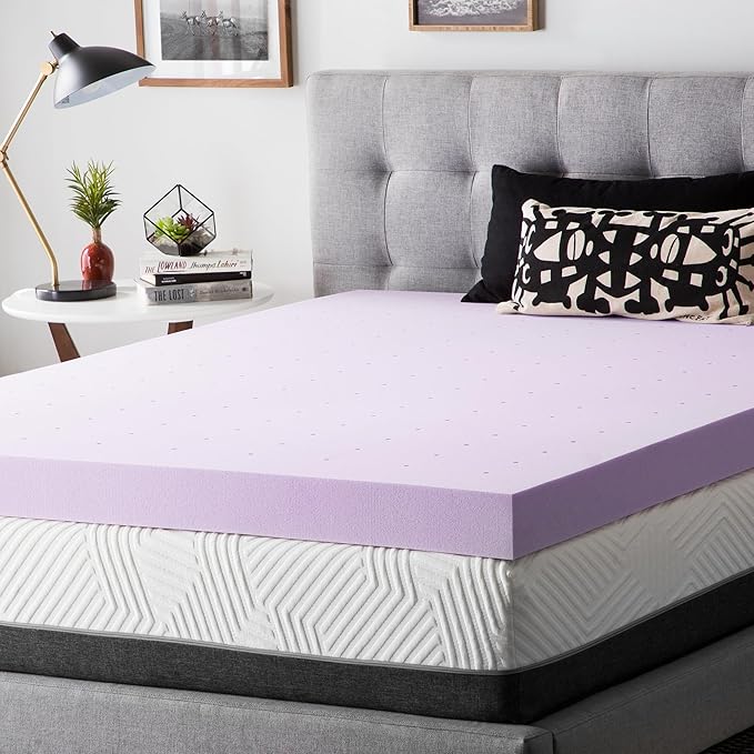LUCID 4 Inch Lavender Infused Memory Foam Mattress Topper, King Size – Ventilated Design – Pressure Relieving Bed Topper - Mattress Pad – CertiPur Certified