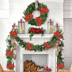 GTIDEA 6pcs Artificial Pine Branches Christmas Greenery Stems with Poinsettias Artificial Christmas Flowers and Berries Fake Green Plants for Xmas Tree Home Porch Table Centerpieces Vase Decor (13.4")