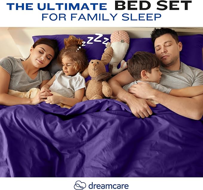 DREAMCARE Full Size – 4 pcs Cooling Sheets – up to 21” Deep Full Sheet Set – Hotel Luxury Sheets & Pillowcases – Superior Softness 100% Polyester with Side Pocket – Purple