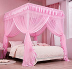 Mengersi Canopy Bed Curtains Queen Size,Bed Canopy for Girls Princess Bed Canopies Drapes Mosquito Net -Bedroom Decor,Pink
