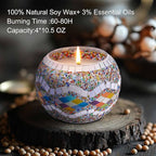 Rancco Handmade Mosaic Glass Tealight Candle Holder Set - 4 Pack with 10.5 oz Long-Lasting Soy Wax Scented Candles - Perfect Aromatherapy Gifts for Women, Moms, Birthdays, Spa Days, and Christmas
