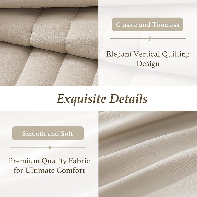 Monbix Twin XL Size Comforter Set - Extra Long 5 Pieces Dorm Bedding Sets, Quilting Design Fluffy Bed in a Bag Twin XL with Sheets, Pillowcase & Sham(Apricot Beige)