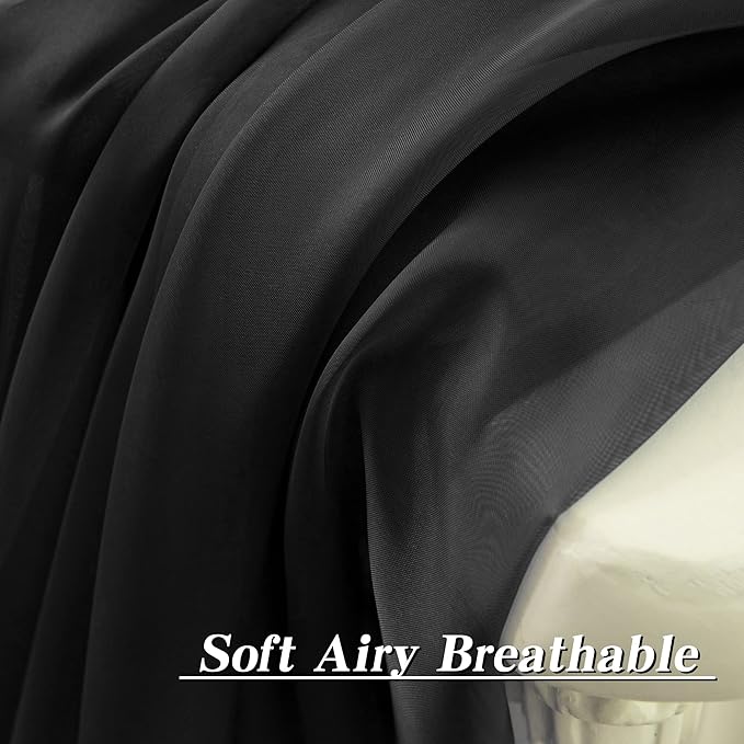 HUTO Black Sheer Curtains 63 Inch Length for Bedroom Rod Pocket Sheer Window Panels for Nursery Living Room, 52" Wx63 L,Set of 2