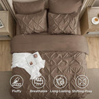 Bedsure California King Comforter Set Brown - Bed in a Bag Cal King Bedding Set 7 Pieces, GentleSoft™ Pintuck Bed Set Gift for Family, Pinch Pleat Brown Comforter with Sheets, Pillowcases & Shams