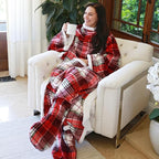 Catalonia Sherpa Wearable Blanket with Sleeves & Foot Pockets for Adult Women Men, Comfy Snuggly Wrap Sleeved Throw Blanket Robe, Gift Idea, Plaid
