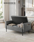 SONGMICS Storage Bench with Armrests, Ottoman for Living Room, Bedroom, Entryway, Steel Legs, Dark Gray ULOM072G01