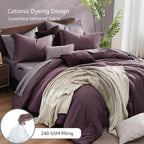 Monbix Full Size Comforter Set, Italian Plum Bedding Comforter for Full Size Bed Set Reversible, Bedding Sets Full 7 Pieces, Cationic Dyeing Bed in a Bag with Comforter, Sheets, Pillowcases & Shams